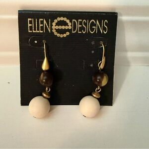 Ellen Designs Wood Bead Dangle Earrings NWT